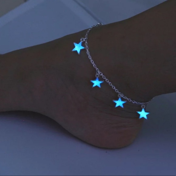 Luminous Blue Pentagon Star Anklet. - Picture 4 of 4
